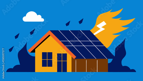 Modern residential house or building with rooftop solar panels generates green energy from the sun