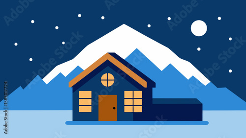 A charming residential property, perhaps a cottage or estate, under a snowy roof, illuminated at night with a festive Christmas glow