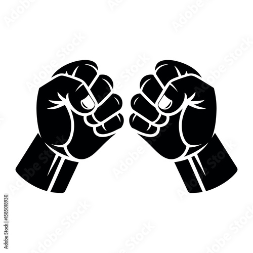 Two black fists facing each other white graphic
