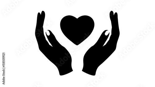 Cupped Hands Holding a Heart Silhouette