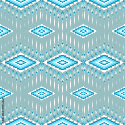 Geometric Pattern with Diamond Shapes and Linear Elements in Teal and Grey Color Palette for Design Use