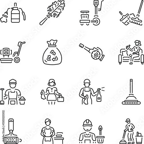 Pack of Cleaning Tools Linear Style icons 

