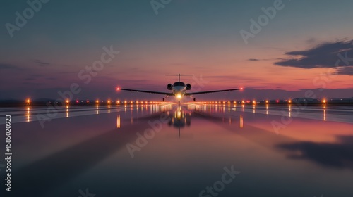 Wallpaper Mural A Commercial Airplane on the Runway at Night Illuminated by Airport Lights Ready for Takeoff Surrounded by a Dark Sky and Stars Creating a Tranquil Atmosphere Torontodigital.ca