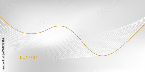 Abstract luxury white gold line wave with minimalist white grey gradient color background, Suitable for posters, banners, awards, advertisements, brochures, flyers, websites.