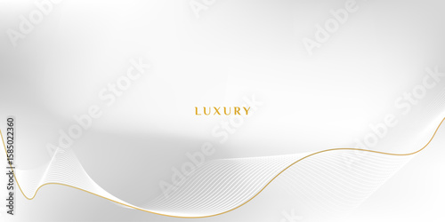 Abstract luxury white gold line wave with minimalist white grey gradient color background, Suitable for posters, banners, awards, advertisements, brochures, flyers, websites.