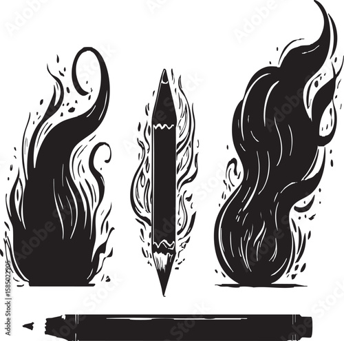 Flaming Pencils and Abstract Fire Shapes