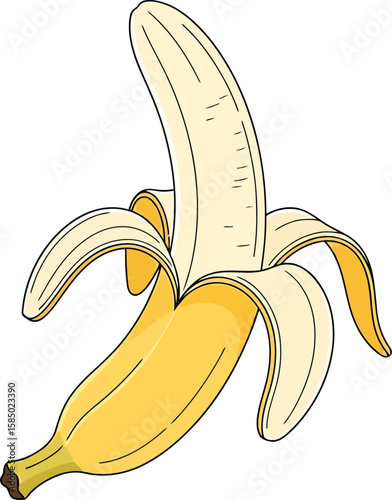 A vector illustration of a partially peeled ripe banana, showing the yellow fruit.