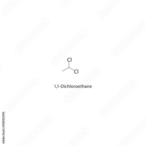1,1-Dichloroethane skeletal structure. halogen ethane compound schematic illustration. Simple diagram, chemical formula.