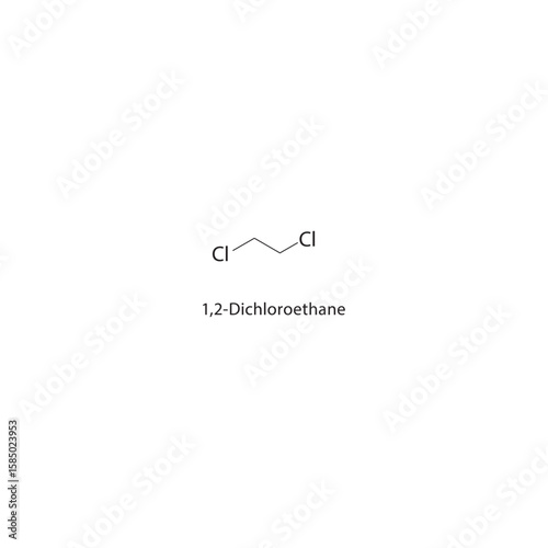 1,2-Dichloroethane skeletal structure. halogen ethane compound schematic illustration. Simple diagram, chemical formula.