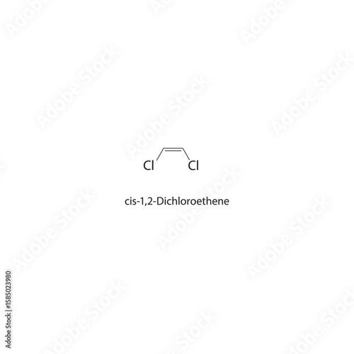 cis-1,2-Dichloroethene skeletal structure. halogen alkene compound schematic illustration. Simple diagram, chemical formula.