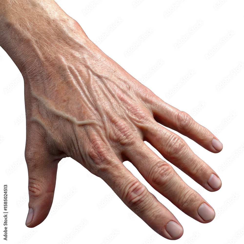 Fototapeta premium Detailed Human Hand with Visible Veins in High Resolution, Isolated on White Background