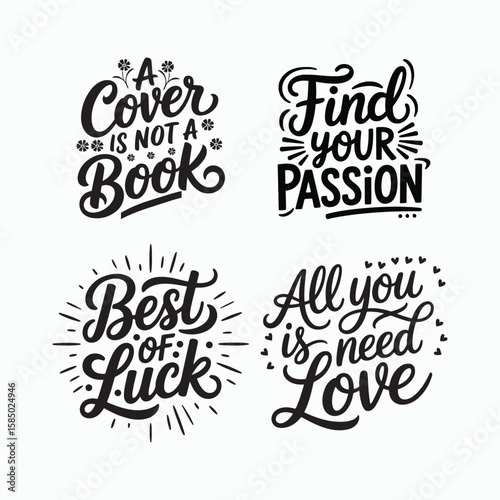 Handwritten Inspirational Quote Lettering Set Vector Illustration