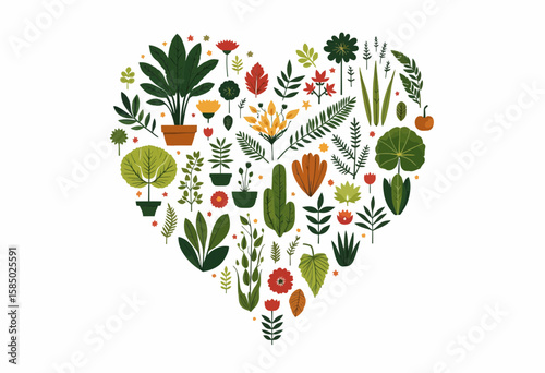 Heart-shaped design with various colorful plants and flowers  