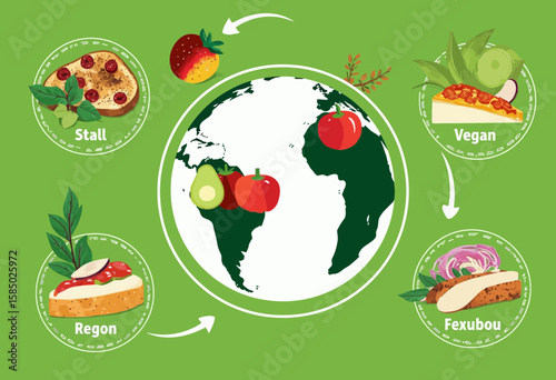 Illustration of Global Food Categories with Fruits and Dishes  