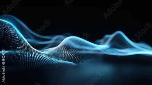 Abstract Blue Wave-like Patterns with Digital Lines and Curves