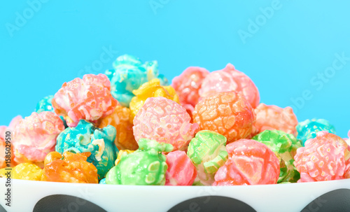 Closeup of Multi-Colored Caramel Corn in Bowl
