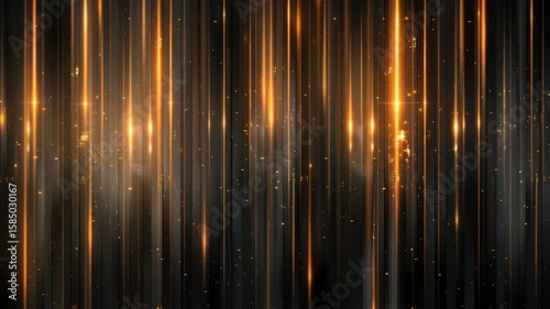 Dynamic Golden Light Streaks on Dark Vertical Panels with Sparkling Dust Particles