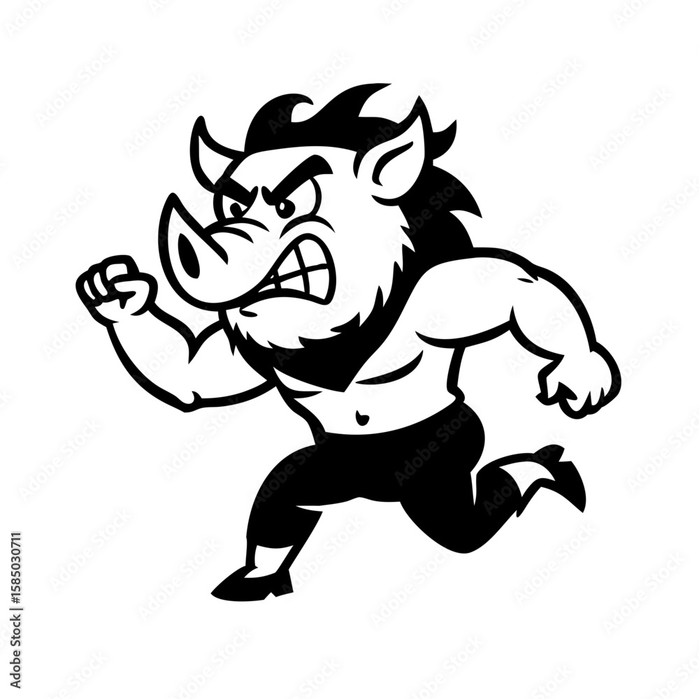 Fototapeta premium Angry giant wild boar character running 