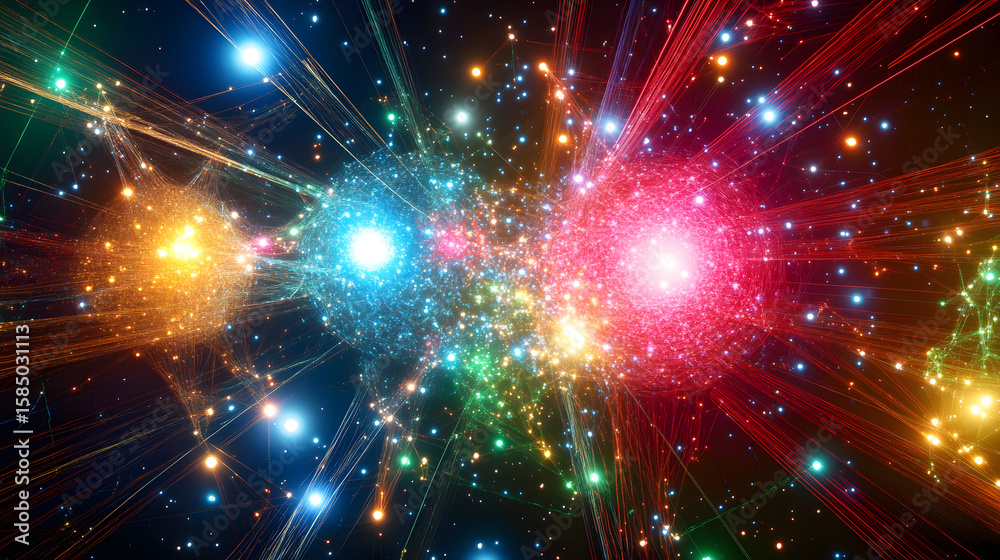 Fototapeta premium Cosmic Explosion, Abstract Art, Digital Realm, Illustration, Vibrant Colors, Artistic Perspective, Energy
