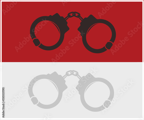 Handcuffs Illustration Black on Red Gray on White Representing Law and Order