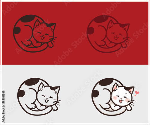 Cute Cartoon Cats Sleeping in a Circle on a Two Tone Background
