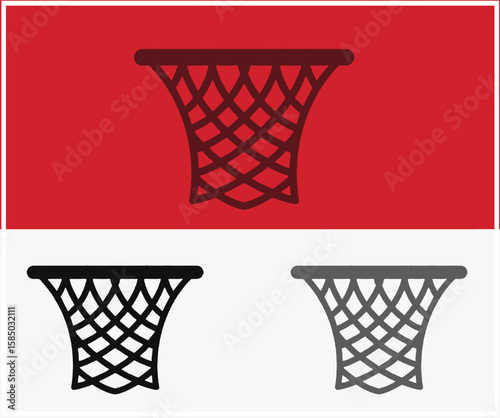 Three Basketball Hoops in Different Colors on a Red and White Background