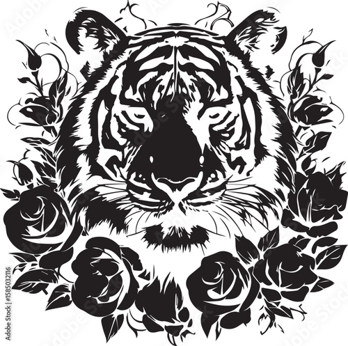 Striking tiger head vector and silhouette designs for tattoo or logo art, capturing the wild essence of this powerful feline animal