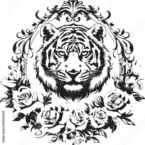 Tribal tiger and lion head vector illustrations for wild animal logos, powerful black feline tattoos, or predator face designs