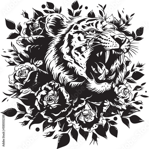 Wild animal black tribal feline head tattoo design