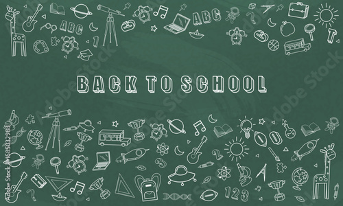 Concept of education School background chalkboard with different stuff. Welcome back to school design vector.