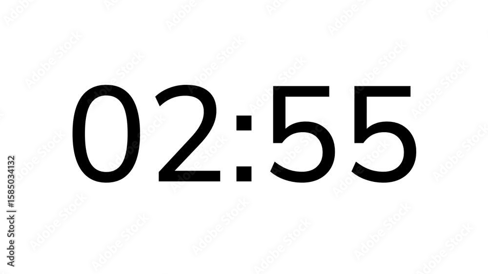 Countdown timer from 3 minute to 2 minute on white background