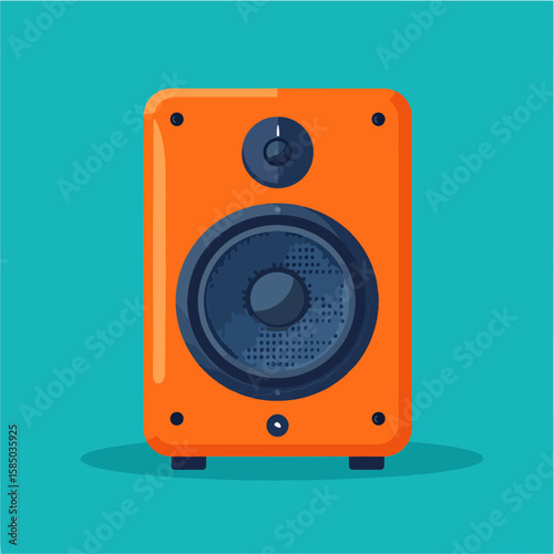 Stylized orange speaker illustration on a teal background, offering a vibrant and modern graphic for audio, music, or multimedia designs.