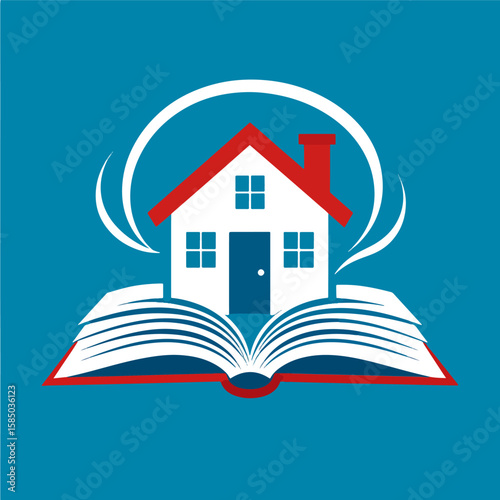 A conceptual illustration of a house rising from an open book, symbolizing education, real estate knowledge, and smart home choices against a vibrant blue backdrop.