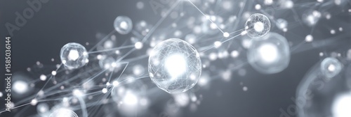 A network of interconnected spheres glows with bright light, creating a futuristic and technological feel for science, medicine, or innovation concepts, perfect for digital design.