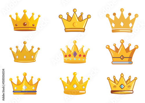 Golden crown Vector, crown Icon Set