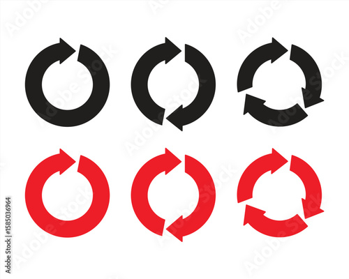 Circle arrows icon set. Round reload sign, repeat icon, rotate arrow symbol, Vector illustration