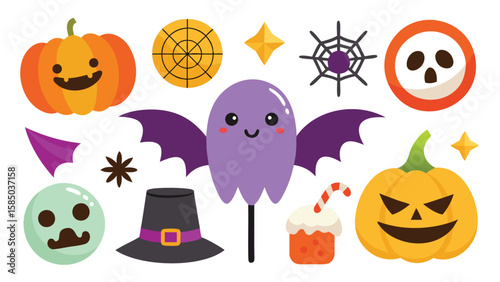 A festive halloween themed collection of clip art featuring pumpkins and ghosts and other spooky items