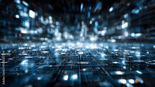 Futuristic Blue Digital Data Network Grid