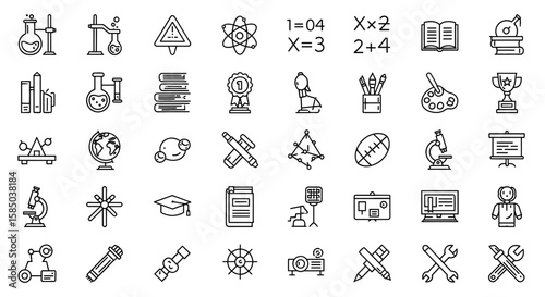 Education Vector Icon Set | Science, math, books, school, learning, experiments, art, tools, study, symbols, knowledge, education icons