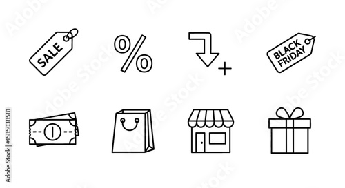 Sale Vector Icon Set | Shopping, discount, money, purchase, price tag, bag, percentage, store, gift, reduction, spending, deal icons