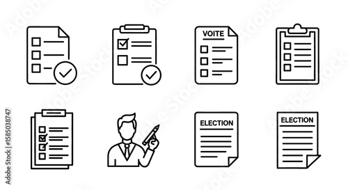 Election Vector Icon Set | Checklist, vote, candidate, election document, pen,clipboard