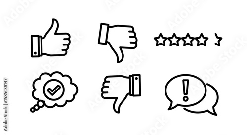Feedback Vector Icon Set | Thumbs up, thumbs down, stars, check mark, comments, rating, customer satisfaction, approval, disapproval icons