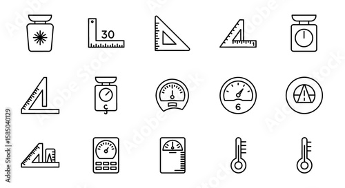 Measurement Tools Vector Icon Set | Scale, ruler, thermometer, speedometer, gauge, measurement, instrument, device, precision, tool, accuracy