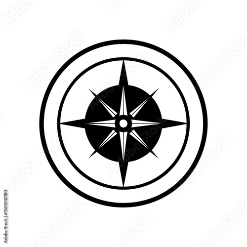 Black and white compass rose design for nautical themed projects, maps, and travel related graphics with a classic and timeless aesthetic.