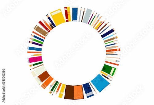 Colorful circle of stacked books in vibrant arrangement  