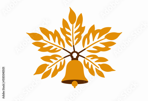 Autumn leaf design with bell and golden foliage  