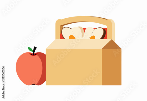 Fruit box with sliced apples and a red apple on the side  