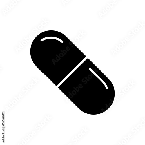 Simple black capsule icon. Suitable for use in pharmaceutical, health, medical, technology, and science related designs. Ideal for logos, websites, apps, and presentations.