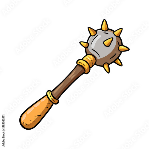Cartoon Medieval Mace Weapon Vector Hand Drawn Illustration Isolate 
