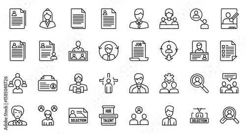 Recruitment Vector Icon Set | HR, hiring, resume, candidate, interview, job, selection, talent, employee, search icons
